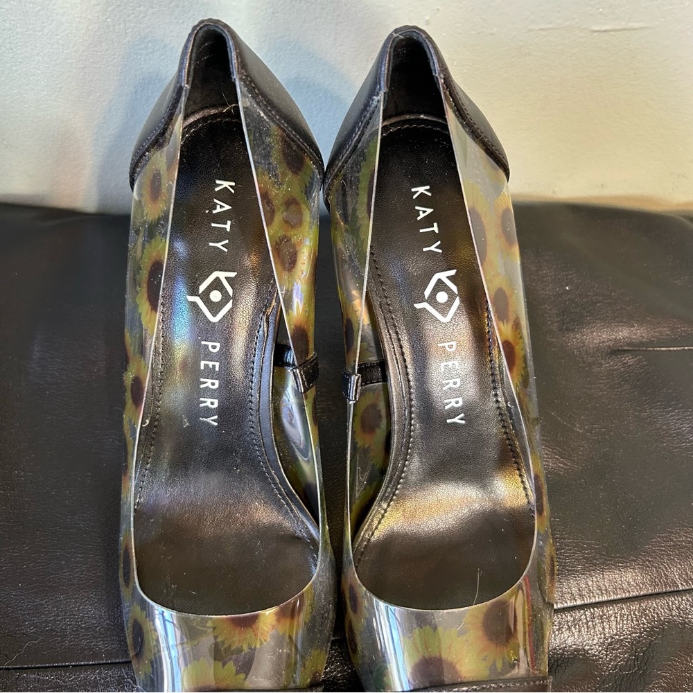 Katy Perry Black Clear Floral Sunflower The Meline Heeled Pumps Shoes - Picture 8 of 14